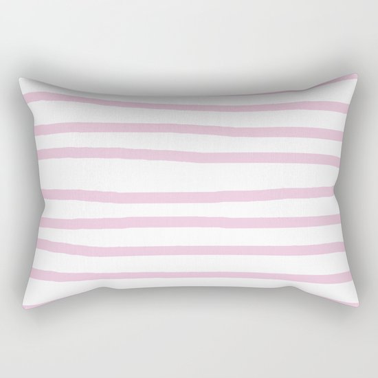 Simply Drawn Stripes in Blush Pink on White Rectangular Pillow