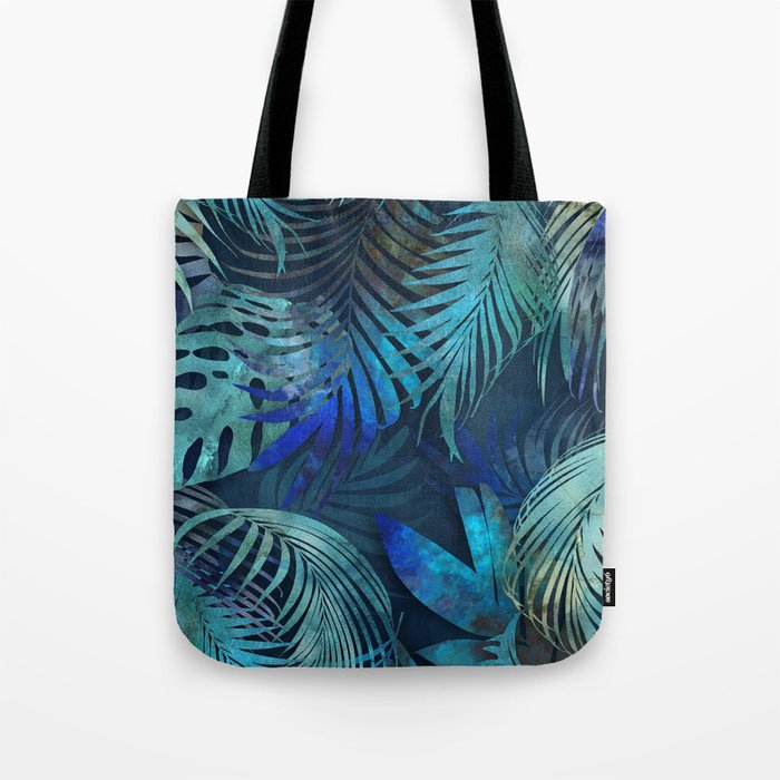 Mystic Blue Jungle Watercolor Painting Tote Bag