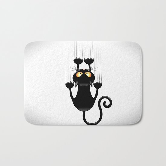 Black Cat Cartoon Scratching Wall Bath Mat