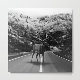 Deer Walker Road Metal Print | Street, Streetwalker, Painting, Winter, Drawing, Curated, Deeranimal, Maioriz, Digital Manipulation, Deer 