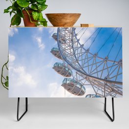 Great Britain Photography - London Eye Under The Blue Cloudy Sky Credenza