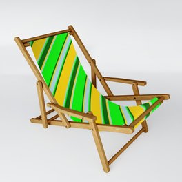 [ Thumbnail: Lime, Dark Green, Yellow & Powder Blue Colored Lines/Stripes Pattern Sling Chair ]