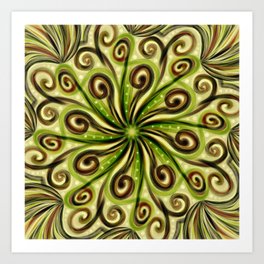 Green and Brown Abstract Mandala Art Print