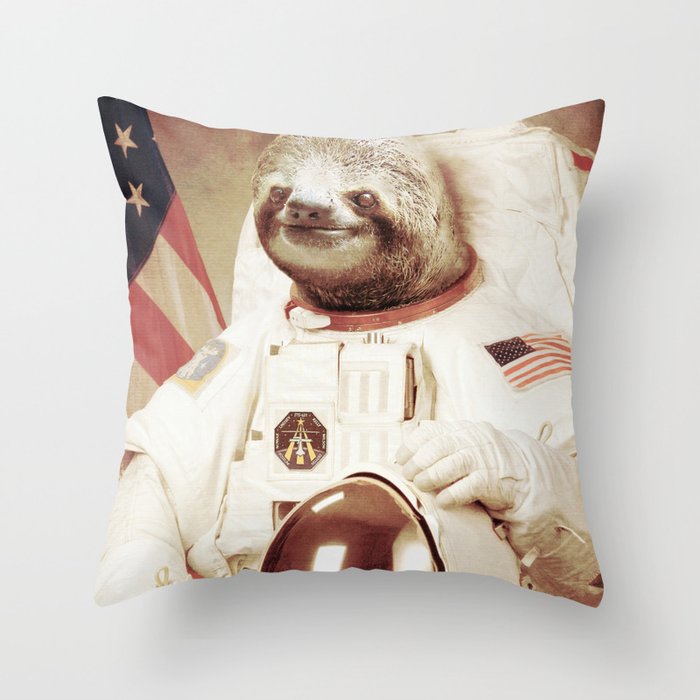 Sloth Astronaut Throw Pillow