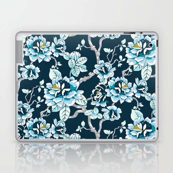 Spring Flowers Pattern Blue on Deep Blue Laptop & iPad Skin