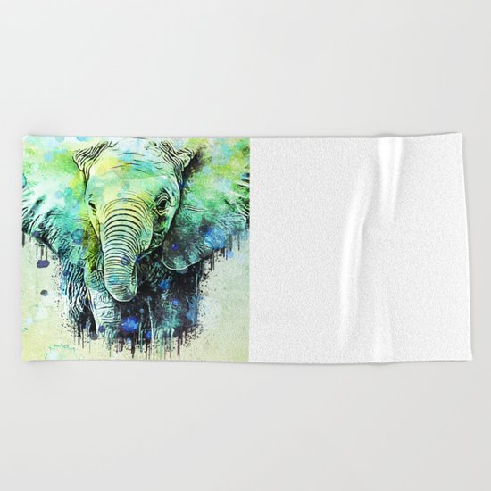 watercolor elephant Beach Towel
