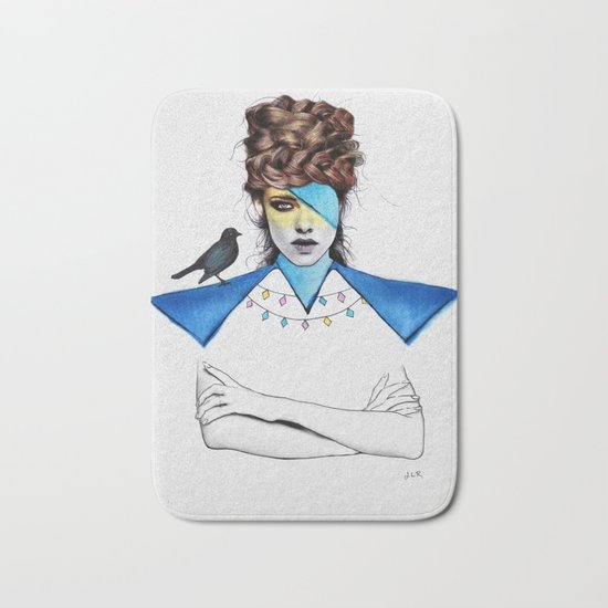 Blue Girl & Black Bird Bath Mat