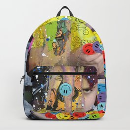 Aldo Addresses the Unwanted Plate of Happy Backpack | Punk, Artbrut, Punkart, Folkart, Rawart, Dada, Intuitiveart, Outsiderart, Popart, Painting 