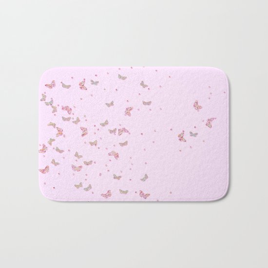 Butterflies diamonds and glitter II- Pink Glitter butterfly pattern Bath Mat