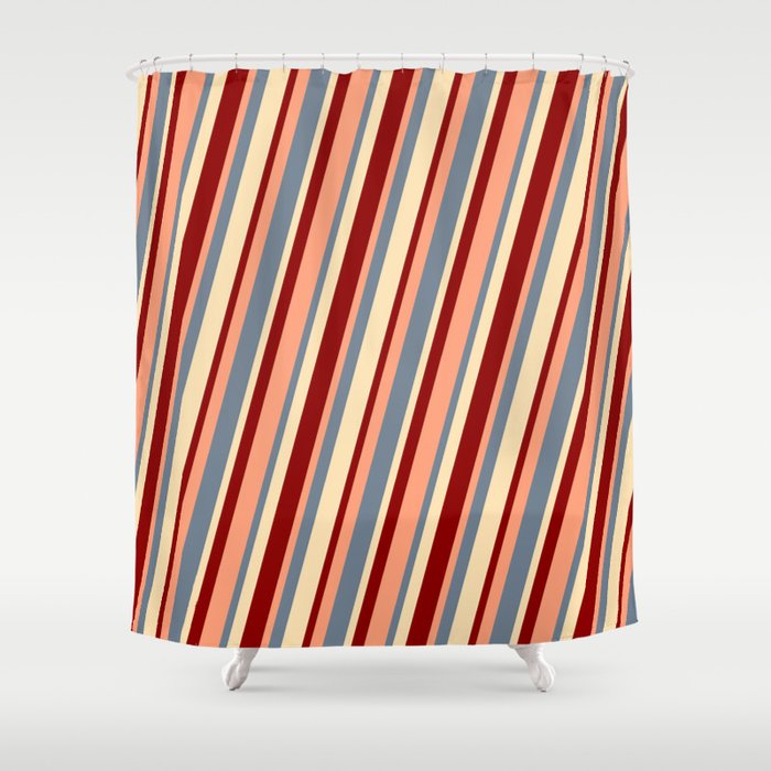 Light Salmon, Slate Gray, Beige, and Dark Red Colored Lines Pattern Shower Curtain