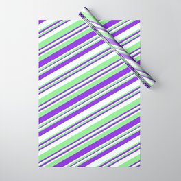 [ Thumbnail: Purple, Mint Cream & Light Green Colored Striped Pattern Wrapping Paper ]