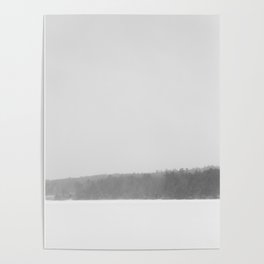 Frozen lake with trees in winter Poster