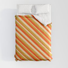 [ Thumbnail: Red, Beige, and Goldenrod Colored Lined Pattern Comforter ]