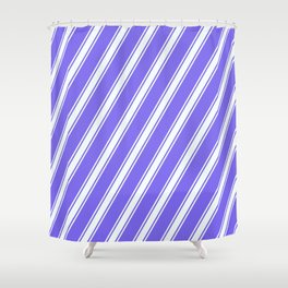 [ Thumbnail: Medium Slate Blue & Mint Cream Colored Lined Pattern Shower Curtain ]