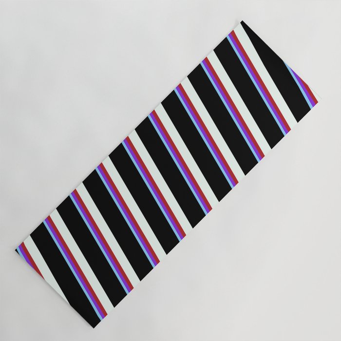Light Sky Blue, Purple, Red, Mint Cream, and Black Colored Lined/Striped Pattern Yoga Mat