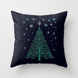Christmas Night Tree-Snowy Throw Pillow