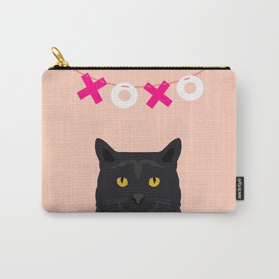 Black Cat - XOXO - hearts valentines, pink, girly, pet, cat lady, trendy girl for valentines card Carry-All Pouch
