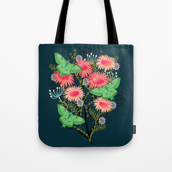 Luna Moth Florals by Andrea Lauren Tote Bag