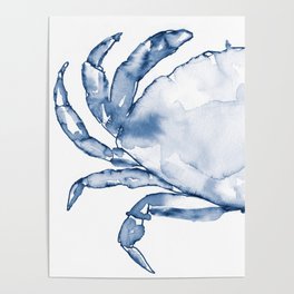 Coastal Crab in Watercolor, Navy Blue (Left Half in Set) Poster