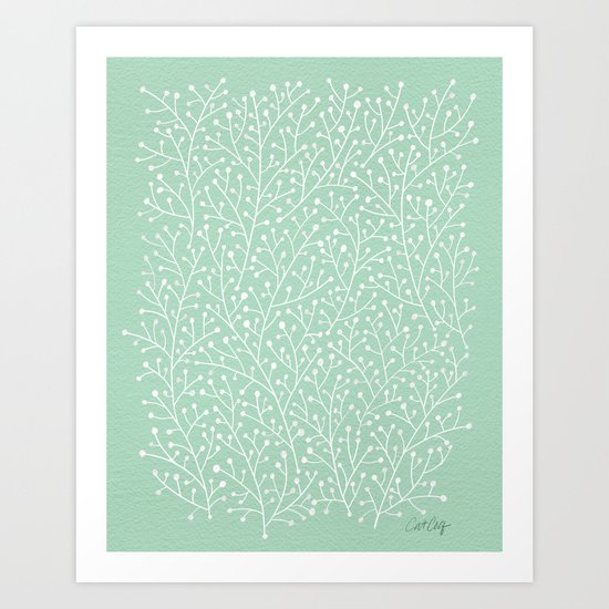 Mint Berry Branches Art Print