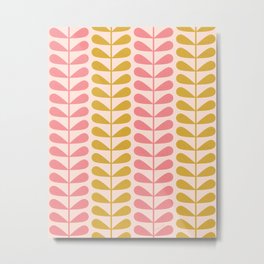 Vintage Mid-century Modern Abstract Botanical Pattern, Retro Mod Palm Springs Style in Blush Rose Pink and Gold Metal Print