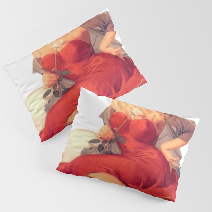 Sexy Blonde Pin Up With White Rose and Red Dress Vintage  Pillow Sham