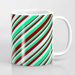 [ Thumbnail: Green, Maroon & Lavender Colored Striped/Lined Pattern Coffee Mug ]