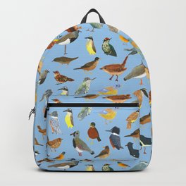 Great collection of birds illustrations in blue Backpack | Birds, Nature, Birding, Biodiversity, Boy, Lightblue, Drawing, Texture, Catalogue, Colorful 