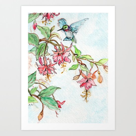 Honeysuckle Hummingbird Art Print