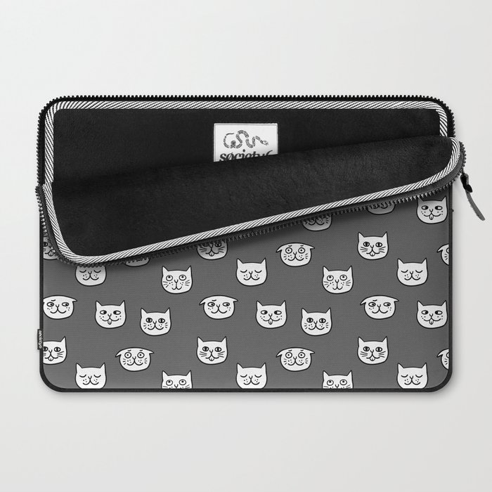 Cat heads in dark grey Laptop Sleeve by bigmomentsdesign Society6