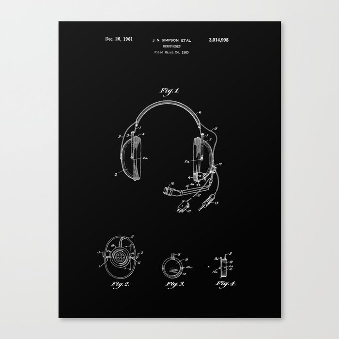 Headphones - Patent Technical Drawing Canvas Print