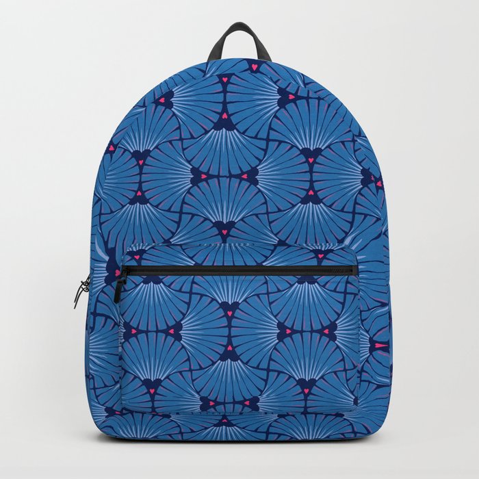 Blue Geometrical Abstract Flower Pattern with Pink Heart Backpack