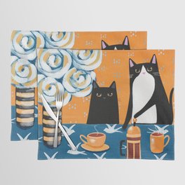 Orange and Blue French Press Cats Placemat