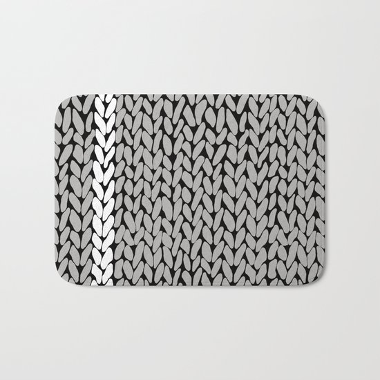 Grey Knit With White Stripe Bath Mat