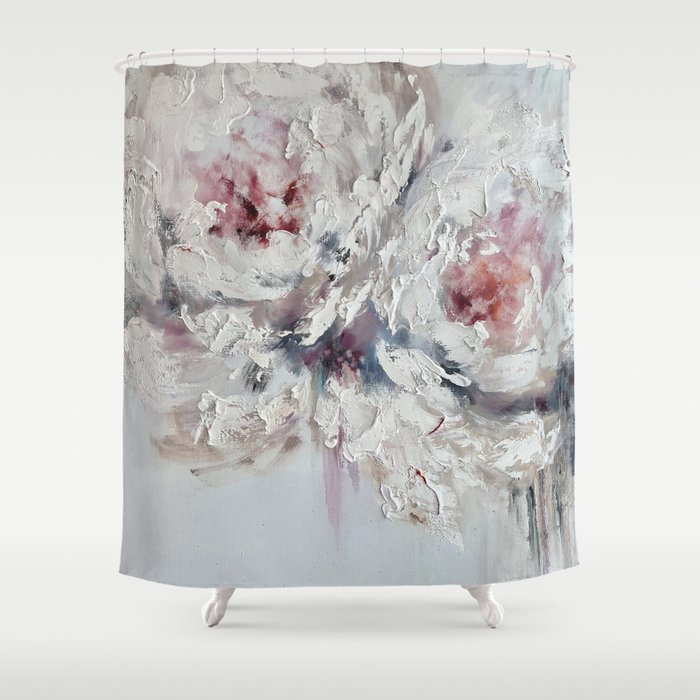 Delicate white peony buds. Gorgeous abstract flowers in pastel colors. Shower Curtain