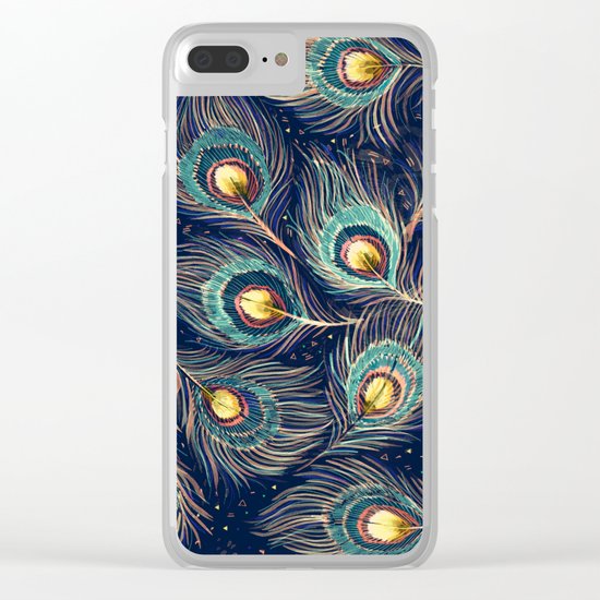 Peacock Feathers Clear iPhone Case