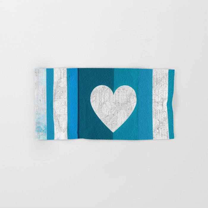 Decorative Texture Blue Teal Heart Design Hand Bath Towel By