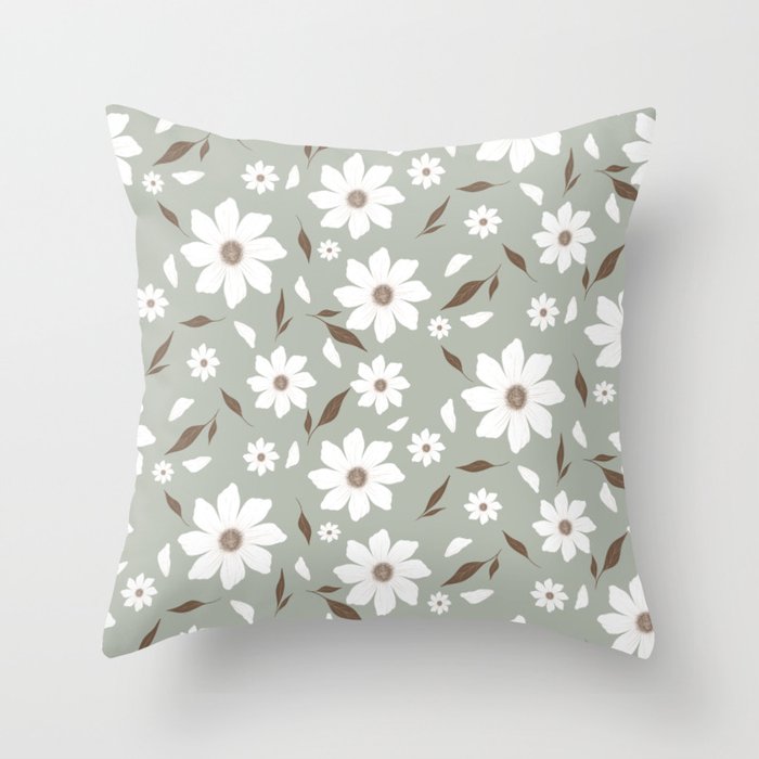 Flowers and leafs light Green  Throw Pillow