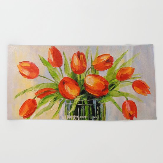 A bouquet of tulips Beach Towel