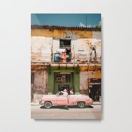 Cuban Photo Street Scene Antique Car and a Weathered Building Metal Print