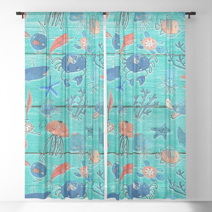 Blue Orange Under The Sea Sheer Curtain By Christyne Society6