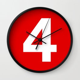 Number 4 (White & Red) Wall Clock