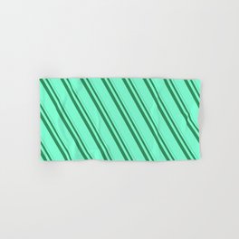 [ Thumbnail: Sea Green and Aquamarine Colored Stripes Pattern Hand & Bath Towel ]