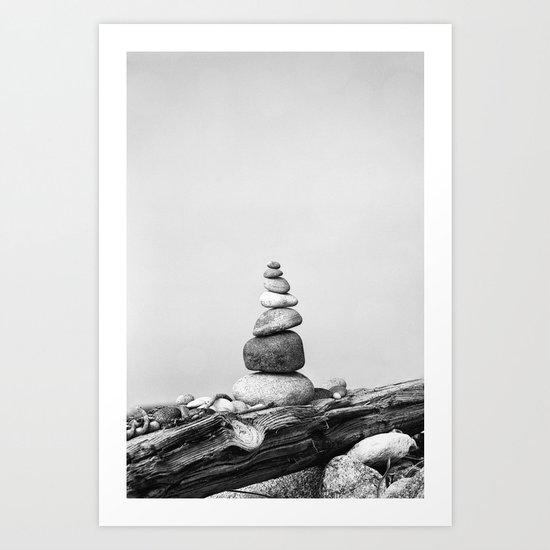 Balance of Nature peppel cairn black white Art Print