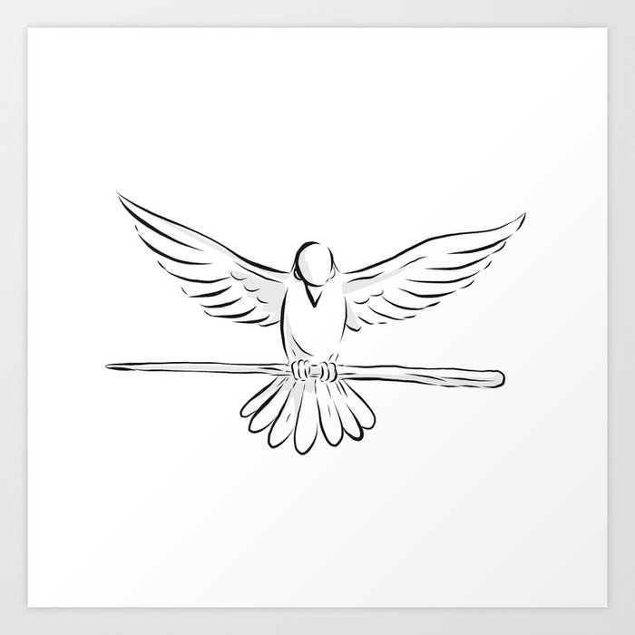 Soaring Dove Clutching Staff Front Drawing Art Print