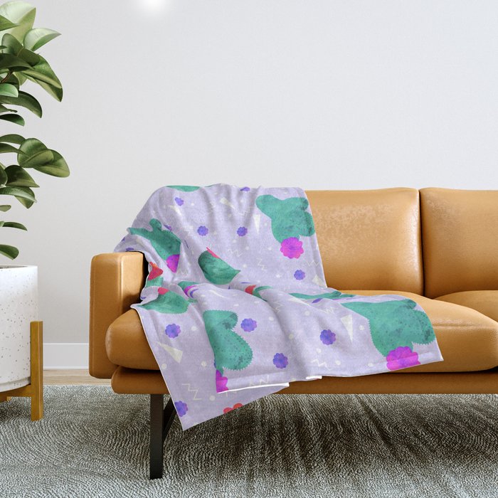 Hello Cactus Lavender Background Throw Blanket