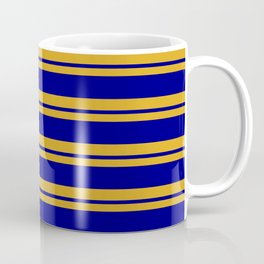 [ Thumbnail: Goldenrod & Blue Colored Striped/Lined Pattern Coffee Mug ]