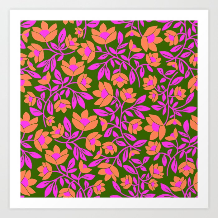 Tropical Blooms Pattern - Green Art Print