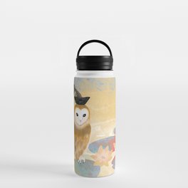BONSAI Owl standing in a pond of water lilies Water Bottle