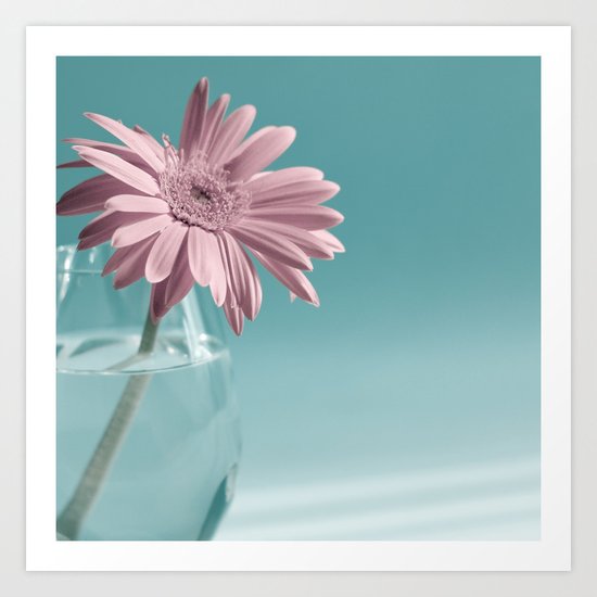 Pink flower on blue background Art Print